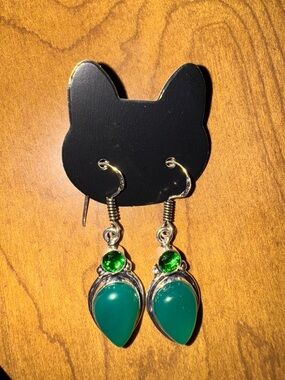 Sterling Silver 925 Green Onyx Dangle Earrings
